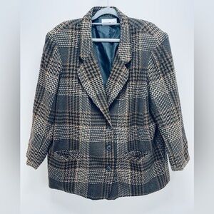 White Stag Women's vintage Plaid blazer Glen Check wool blend Button Size L